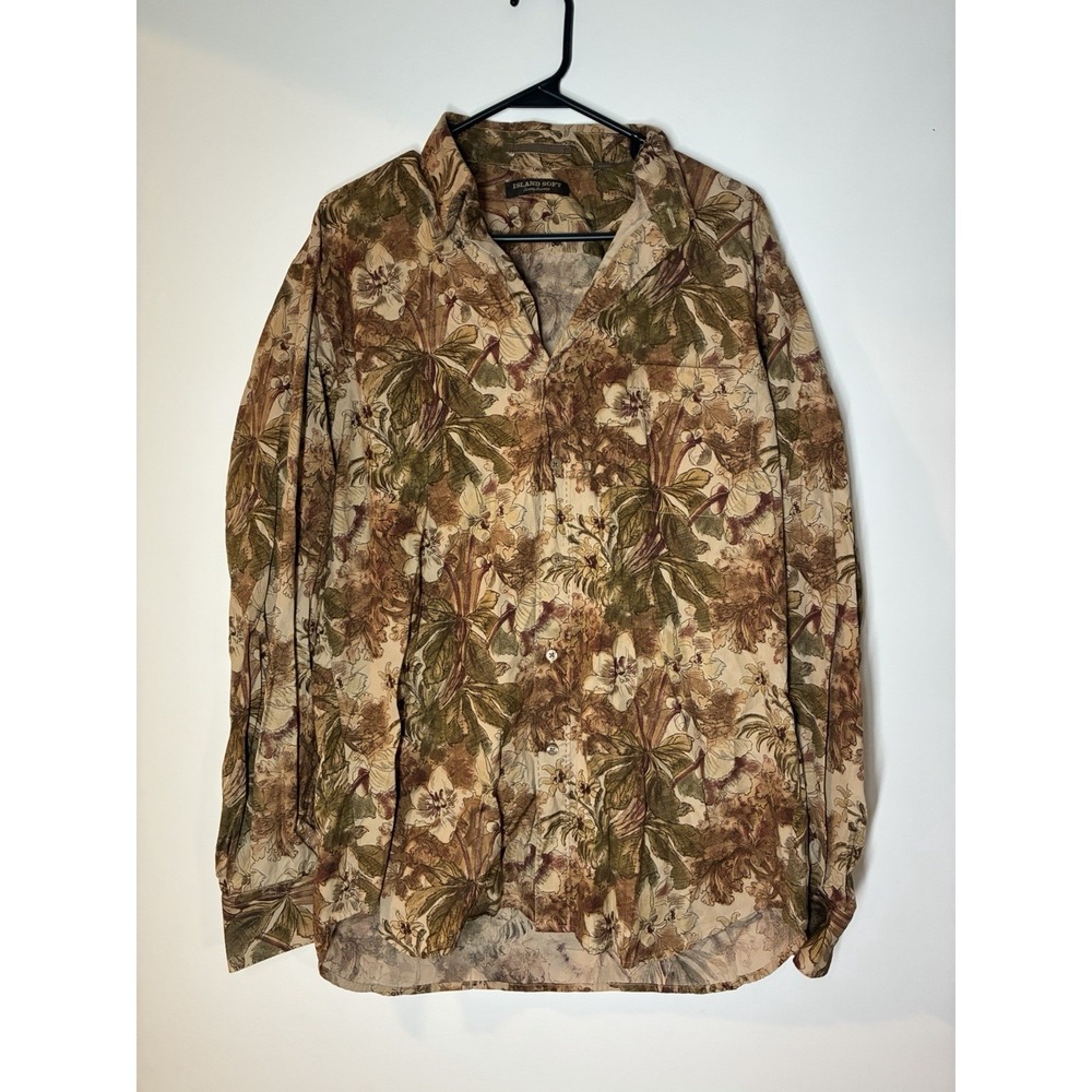 Tommy Bahama island soft collection long-sleeve button-up earthy damask floral L